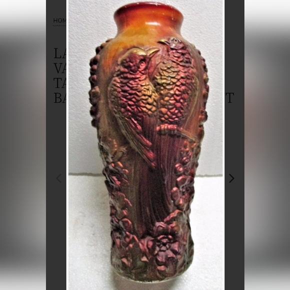 HP 9/9! Antique Victorian Large Goofus Glass Vase Two Birds Floral Background - Picture 1 of 15